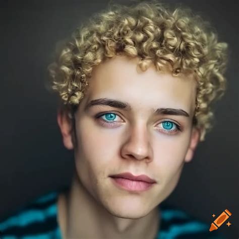 Portrait of a man with short curly blond hair and green eyes on Craiyon