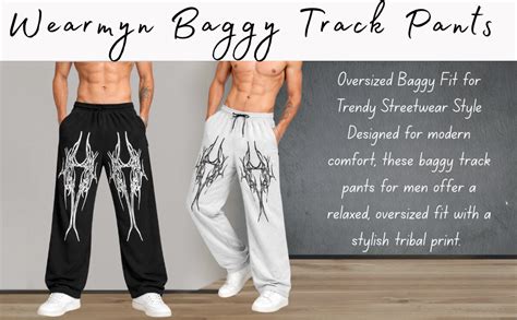 WEARMYN Men’s Black & White Baggy Track Pants Cotton Oversized Joggers ...