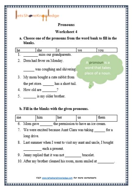 Nouns and Pronouns Worksheet Language: English Grade/level: 6-7 ...