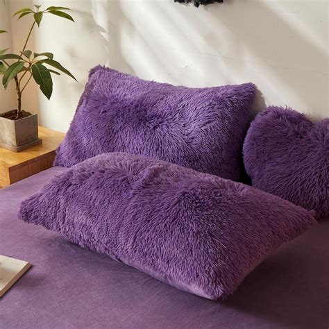 Amazon.com: Purple fluffy pillow, Soft Faux Fur Plush purple pillow ...