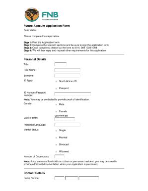 Fillable Online fnb co Future Account Application Form Personal Details ...