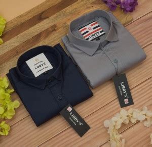 Libby's Men Solid Casual Dark Blue, Grey Shirt - Buy Libby's Men Solid ...