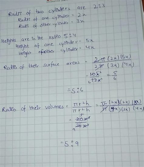 the radii of two right circular cylinders are in the ratio 2:3 and ...