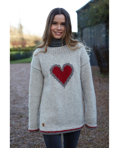 Women's Heart Sweater Red Heart Jumper Love Heart Knitted - CurveDream