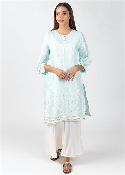 Get Cuffed Sleeve Detail Embroidered Straight Kurta at ₹ 599 | LBB Shop