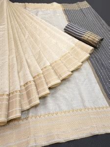 Buy PRIYESHA TEXTILES Self Design, Striped Kasavu Cotton Linen, Linen ...