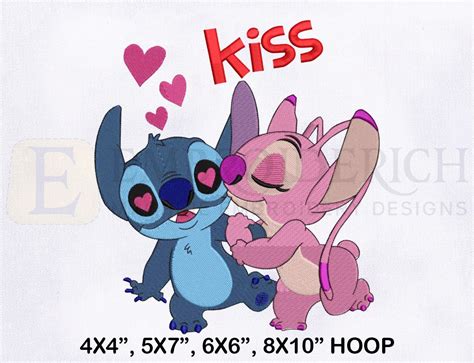 Lilo and Stitch Angel Kiss Love Embroidery Design, Angel Kiss Stitch ...
