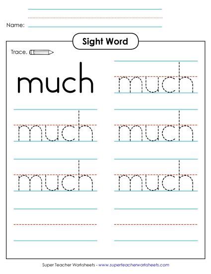 Trace the Word: Much Printable Sight Words Individual Tracing PDF ...