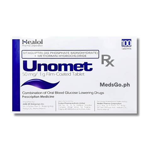 UNOMET Sitagliptin / Metformin 50mg / 1g - 1 Tablet price in the ...