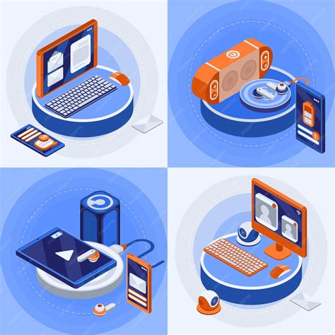 Draadloze technologie vierkante isometrische pictogrammen instellen met ...