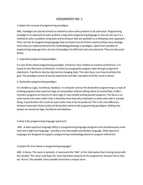 Assignment NO 1 PCPF pcpf - ASSIGNMENT NO. 1 1 the concept of ...