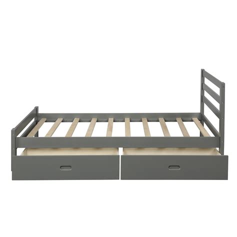 Buy Twin Size Platform Bed with 2 Storage Drawers, Solid Wood Bed Frame ...
