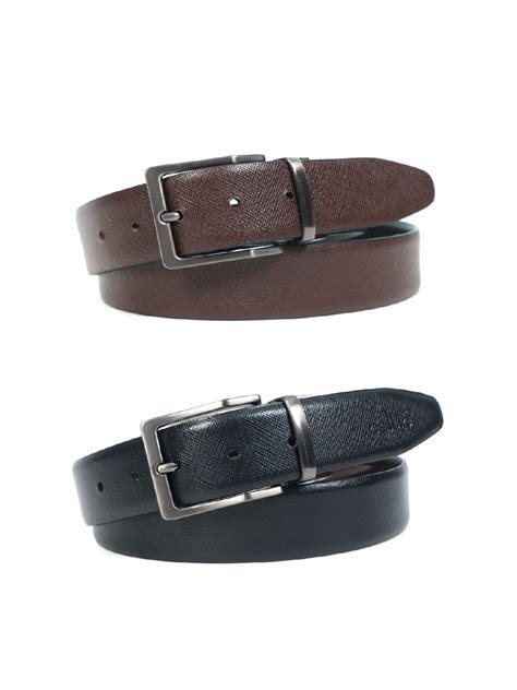 Classic Black&Brown Reversible Leather Formal Belt for Men with Gunmet ...