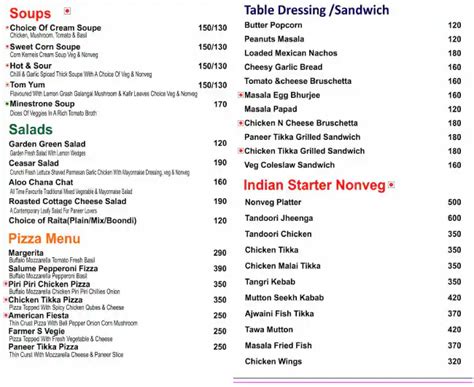 Menu at Top of The Town - Neemrana Brewery Restaurant Skybar Cafe ...