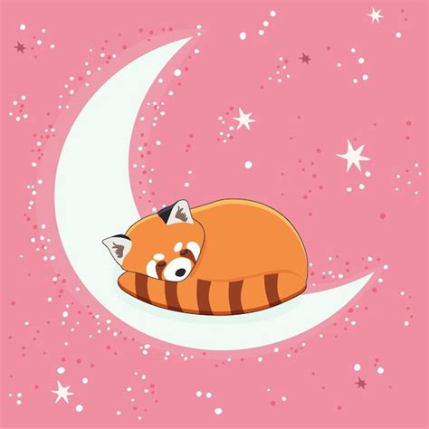 O personagem de panda vermelho fofo dormindo na meia lua com uma ...