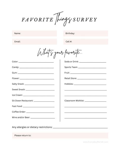 Free Favorite Things Printable | Fanny Printable