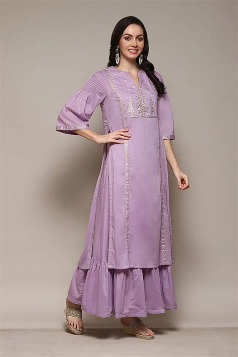 Lilac Cotton Flared Printed Kurta at Biba India