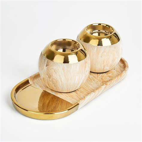Buy Krater Set of 2 Ceramic T-Light Holders with Tray from Home Centre ...