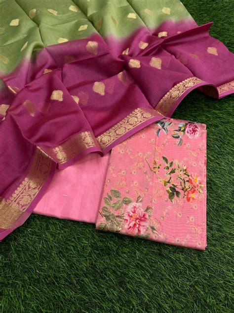 Banarasi Silk Unstitched Suit With Banarasi Dupatta - Leheriya.com
