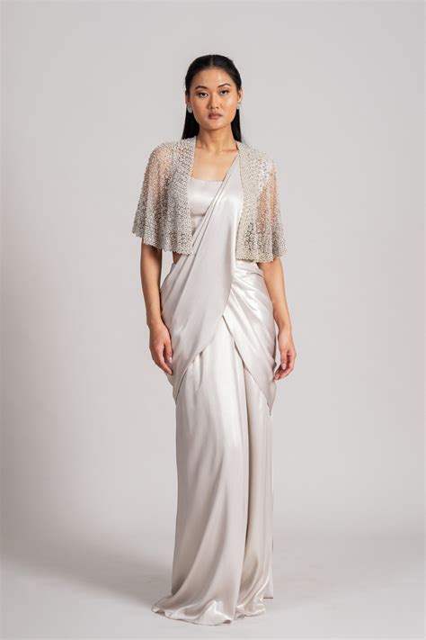 Namrata Joshipura - Pearl Meteor Glossy Draped Saree Set - Elahe