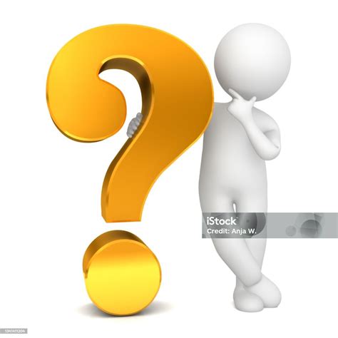 Znak Zapytania Złoty Punkt Przesłuchania Symbol Zadawanie Pytań Znak Biały Kij Postać Człowiek ...