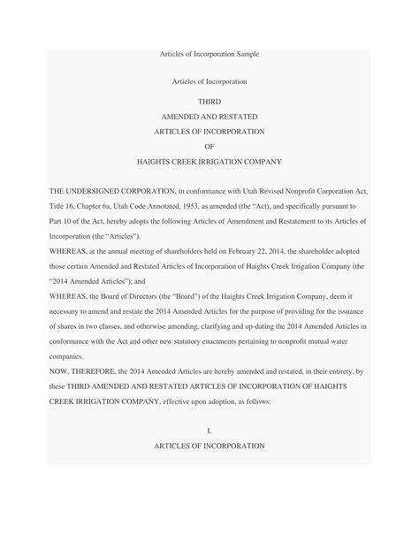 Free Printable Articles Of Incorporation Templates [PDF, Word] Non Profit