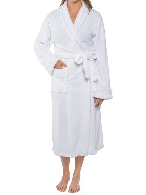 PAVILIA Soft Plush Women Fleece Robe, White Cozy Bathrobe, Female Long ...