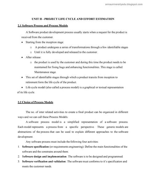 Spm unit 2 notes - UNIT II - PROJECT LIFE CYCLE AND EFFORT ESTIMATION 2 ...