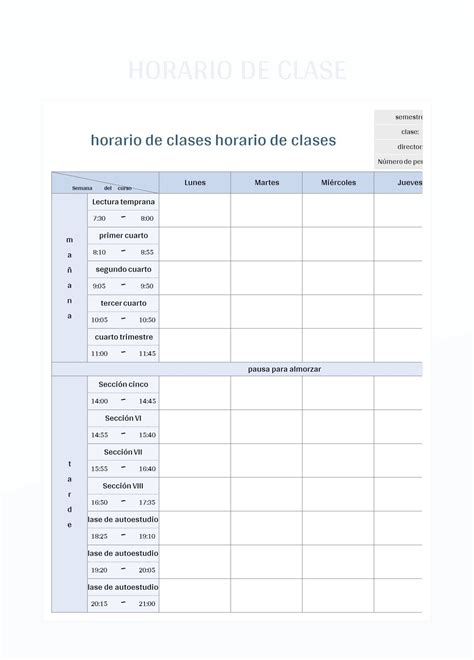 Plantilla de Excel Horario De Clase y Hoja de Cálculo de Google para ...