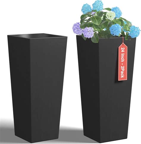 Amazon.com : GreatBuddy Tall Black Planter for Outdoor Plants, 24 ...