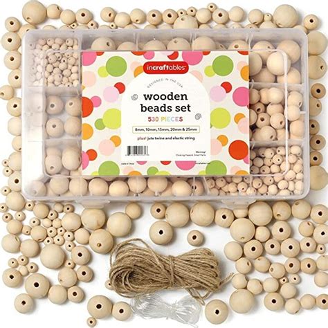 Incraftables Natural Wooden Beads for Crafts 530pcs (8mm, 10mm, 15mm ...
