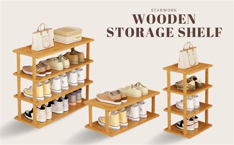 STAR WORK Wooden Shoe Rack, Tall Narrow Vertical Rack for Small Spaces ...