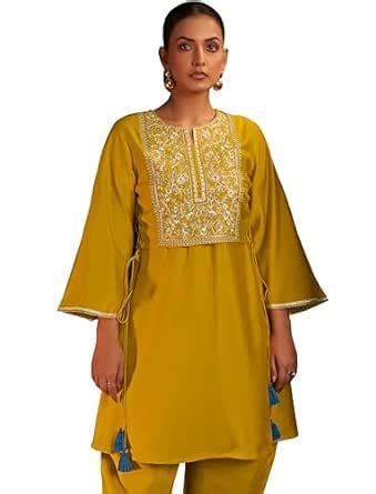 Buy Arangya Embroidered Round Neck Kurta with Straight Bottom l Stylish ...