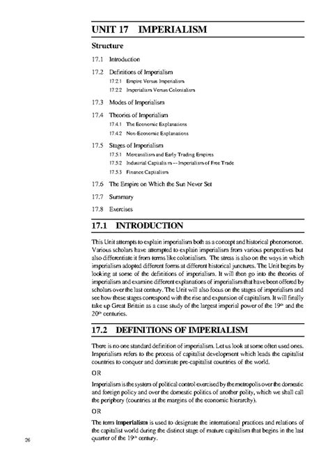 Imperialism: A Detailed Study - IGNOU English Unit 17 Summary - Studocu