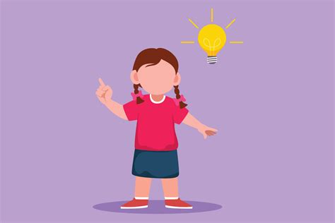 Graphic flat design drawing of smart little girl thinking something. Kids think creative idea ...