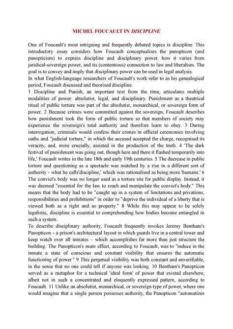 Michel Foucault in Discipline - Philosophy of Literature - AMU - Studocu