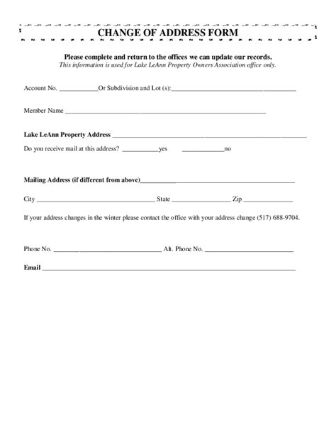 Fillable Online Change of Address - LLPOA - LAKE LEANN PROPERTY ... Fax ...