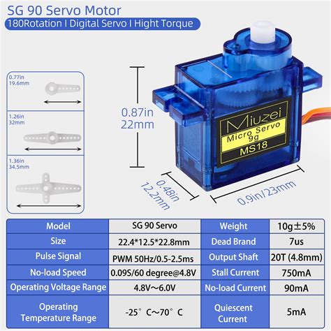 Miuzei 10 Pcs SG90 9G Micro Servo Motor Kit for RC Robot Arm/Hand ...