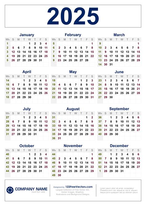 2025 Calendar with Week Numbers Printable Free Download | Printable ...