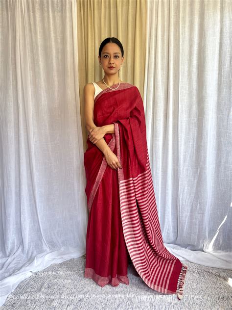 Deep Red Eri Silk Handloom Saree – Arras