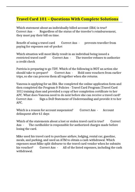 Travel Card 101 – Questions With Complete Solutions - GOVERNMENT TRAVEL ...