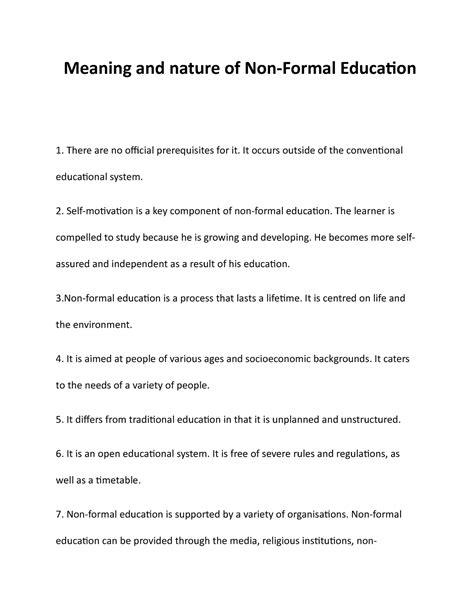 Meaning and nature of Non-Formal Education - It occurs outside of the ...