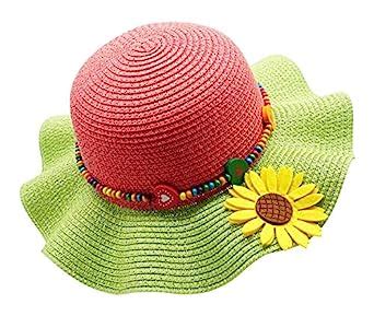 Bienvenu Kids Girls Multi-Colors Large Brim Flower Beach Sun Hats,Green ...