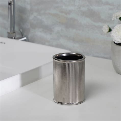 Shop Silver Chrome Ribbed Porcelain Toothbrush Holder - at Best Price ...