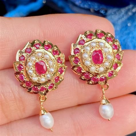 Dainty Jadau Studs | Gold Plated Jadau Jewelry Online ER 459