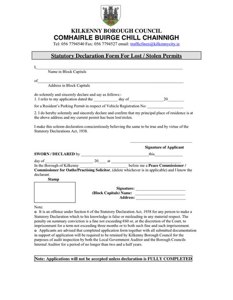 Image result for Statutory Declaration Form Examples