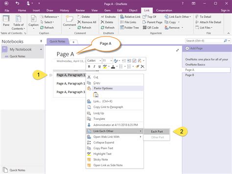 Image result for Link Paragraphs in OneNote
