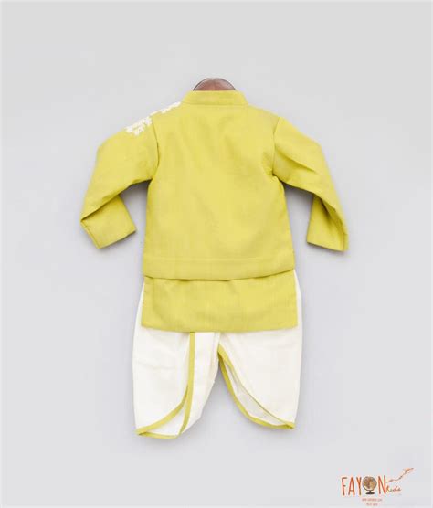 Green Embroidery Jacket with Kurta Dhoti for Boys – FayonKids