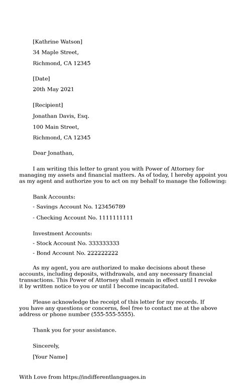 2 Examples of Power Of Attorney Sample Letter