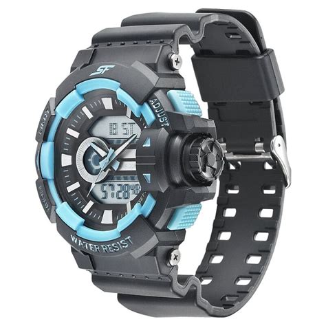 SF Quartz Analog Digital Black Dial PU Strap Watch for Men